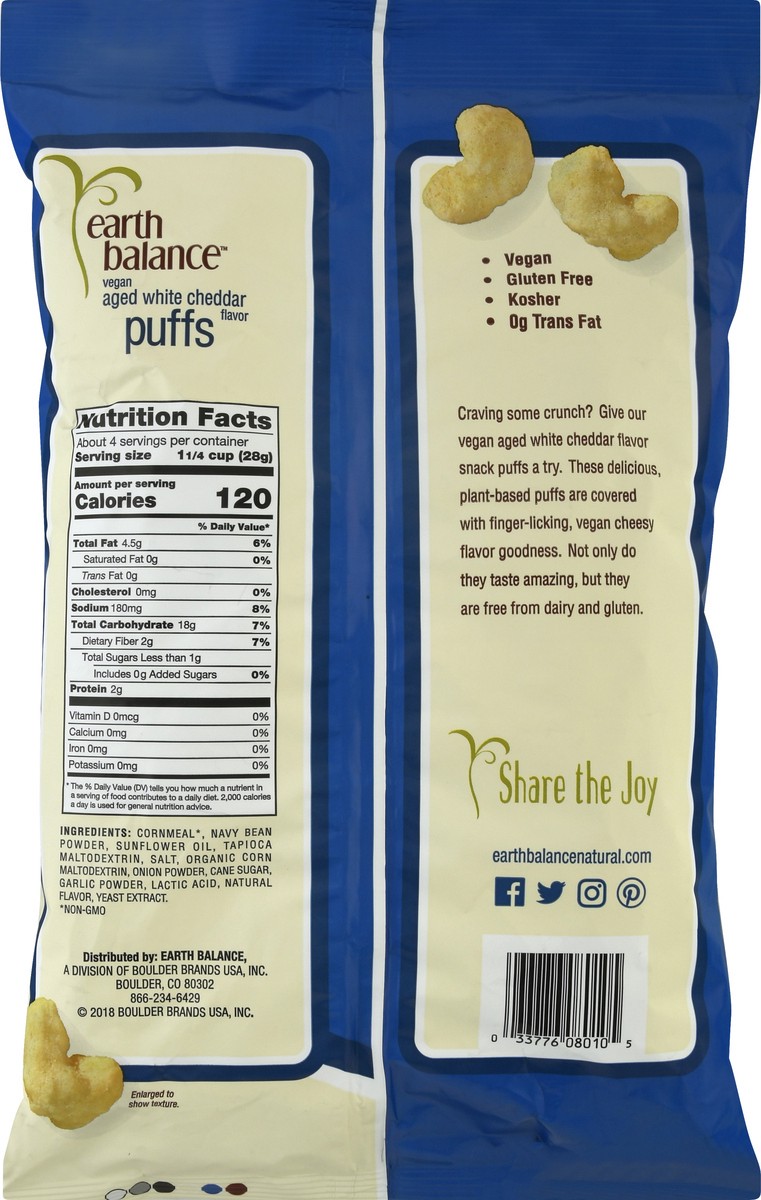 slide 5 of 9, Earth Balance Vegan Aged White Cheddar Flavor Puffs 4 oz, 4 oz