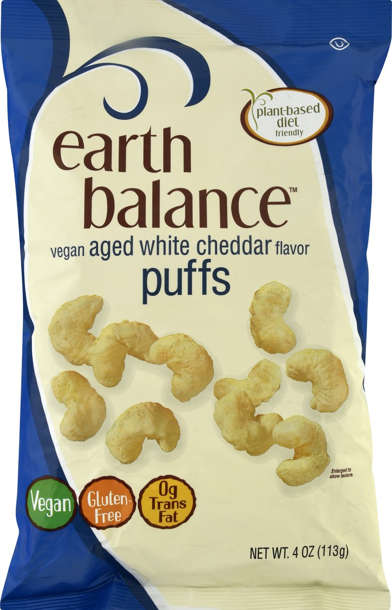 slide 6 of 9, Earth Balance Vegan Aged White Cheddar Flavor Puffs 4 oz, 4 oz
