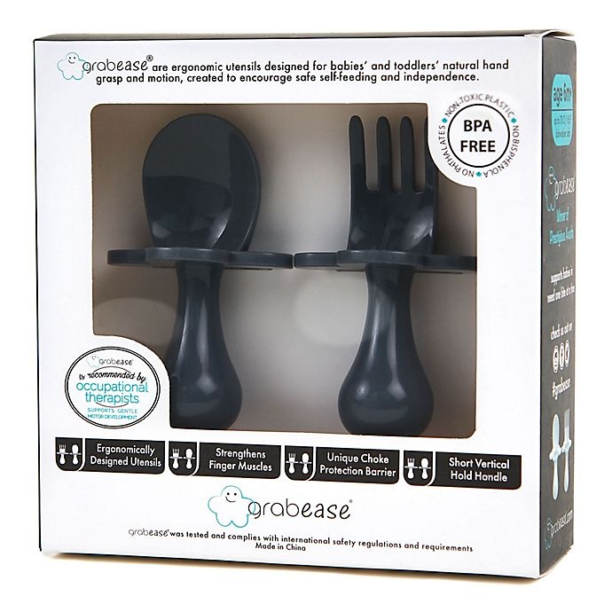 slide 3 of 4, Grabease First Training Self-Feeding Set - Grey, 2 ct