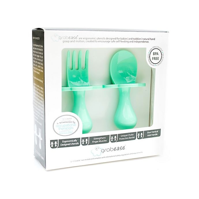 slide 4 of 6, Grabease First Training Self-Feeding Utensil Set - Mint, 2 ct