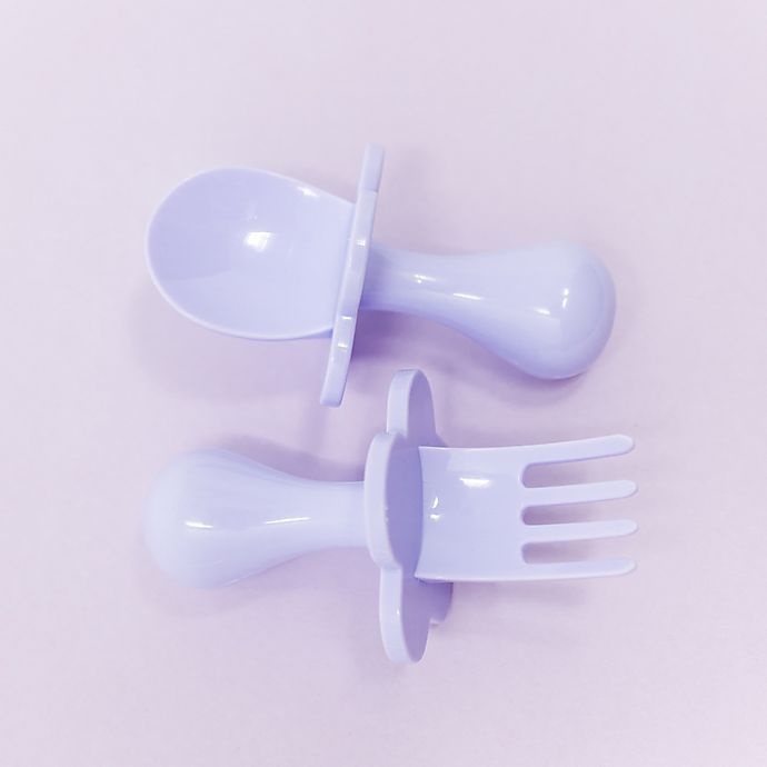 slide 2 of 6, Grabease First Training Self-Feeding Utensil Set - Lavender, 2 ct