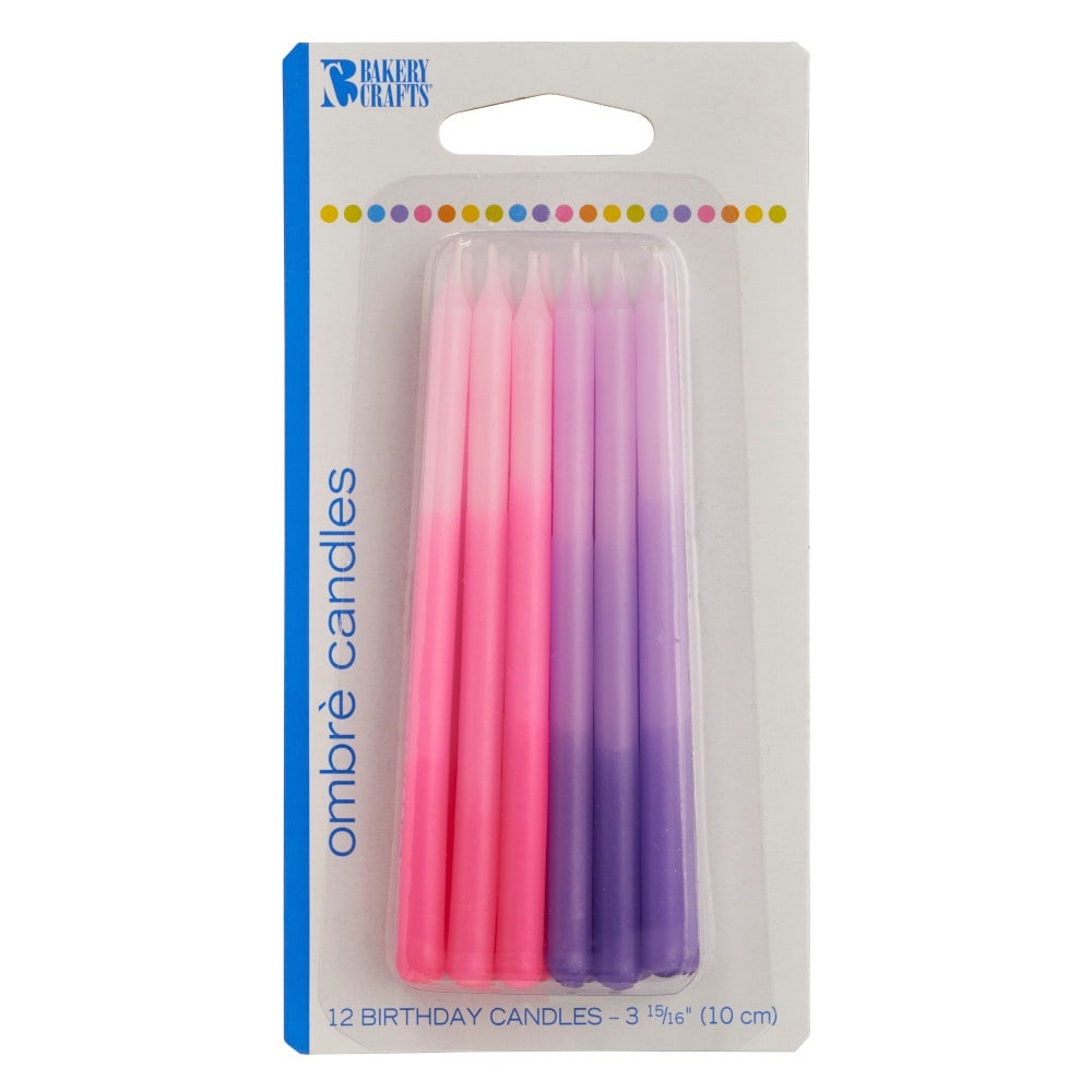 slide 1 of 1, Bakery Crafts Ombre Pink/Pr Candles, 3.93 in