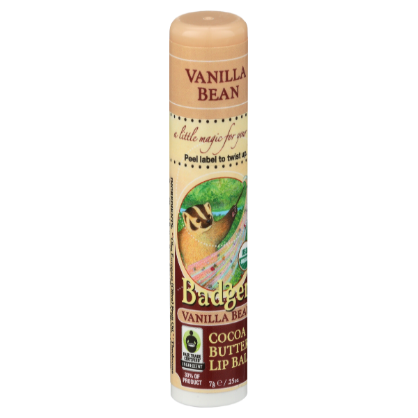 slide 1 of 1, Badger Vanilla Bean Cocoa Butter Lip Balm, 0.25 oz