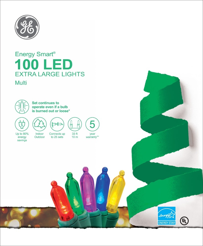 slide 1 of 1, GE Led Extra Large Energy Smart Colorite Lights - Multi/Green, 33 ft