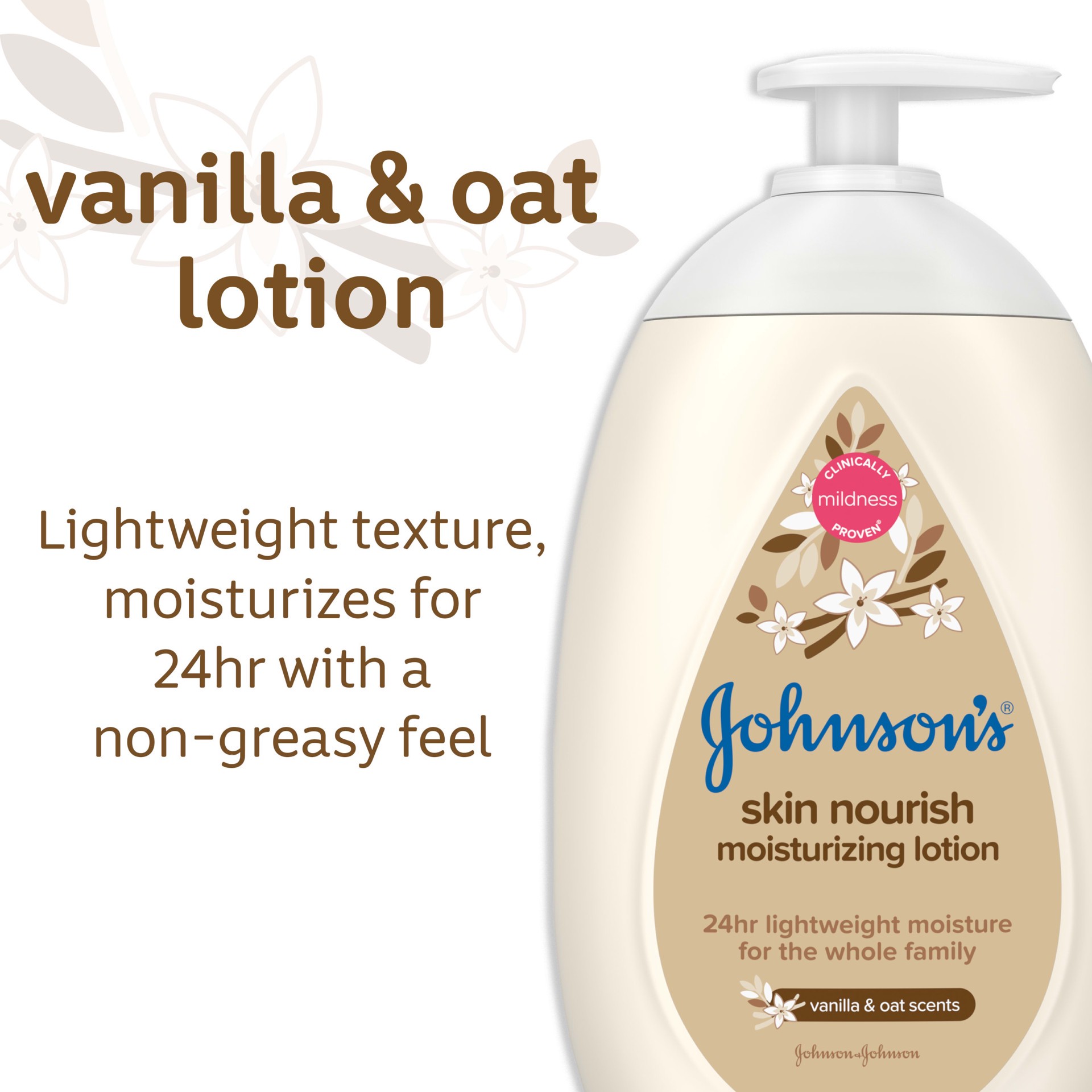 slide 5 of 5, Johnson’s Skin Nourishing Moisturizing Baby Lotion, Vanilla & Oat Scents, 16.9 Fl. Oz (500 mL), 16.9 fl oz