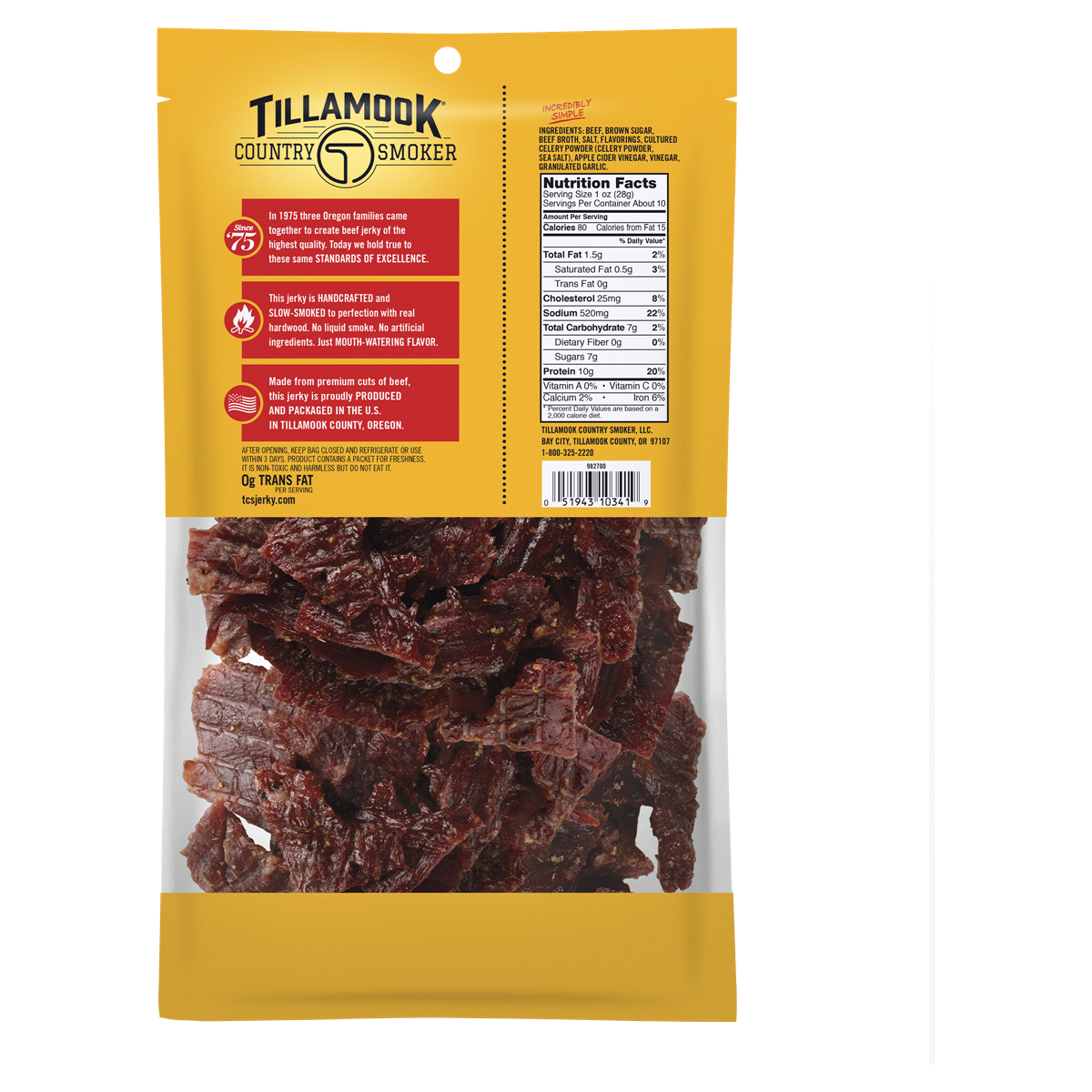 slide 3 of 5, Tillamook Country Smoker Old Fashioned Beef Jerky 10 oz, 10 oz