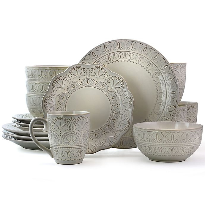 slide 1 of 1, Elama White Lace Dinnerware Set, 16 ct