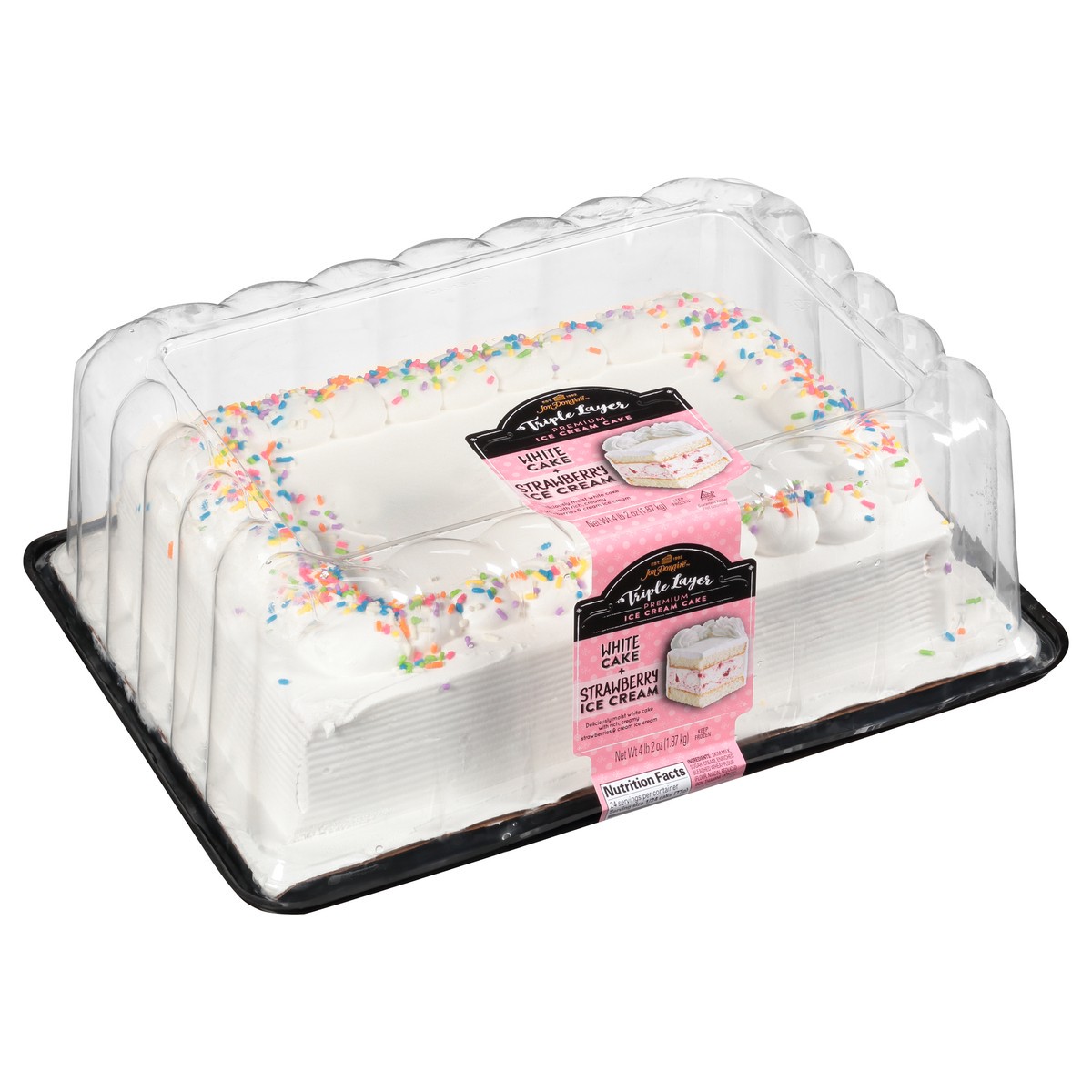 slide 2 of 10, Jon Donaire Triple Layer White Cake + Strawberry Ice Cream Premium Ice Cream Cake 4.13 lb. Clamshell, 4.13 lb