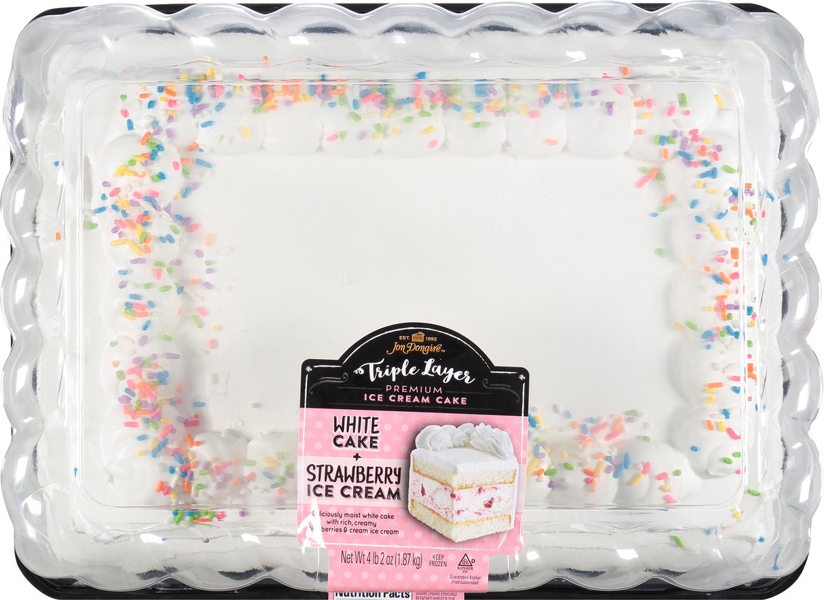 slide 6 of 10, Jon Donaire Triple Layer White Cake + Strawberry Ice Cream Premium Ice Cream Cake 4.13 lb. Clamshell, 4.13 lb