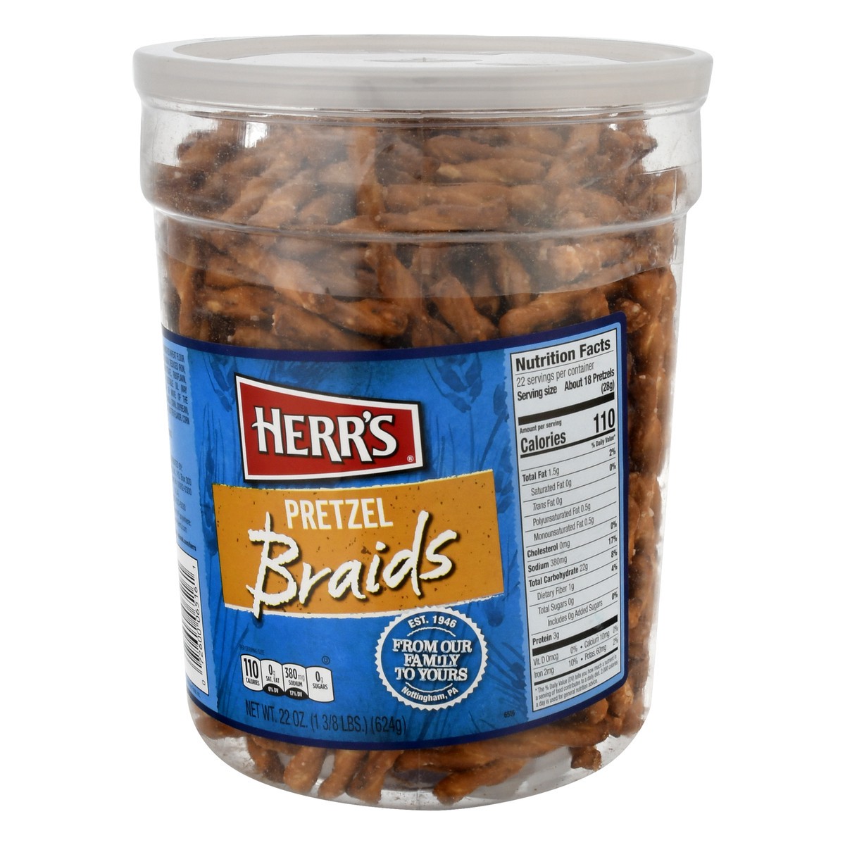 slide 2 of 10, Herr's Braided Twist Pretzel Barrel, 22 oz