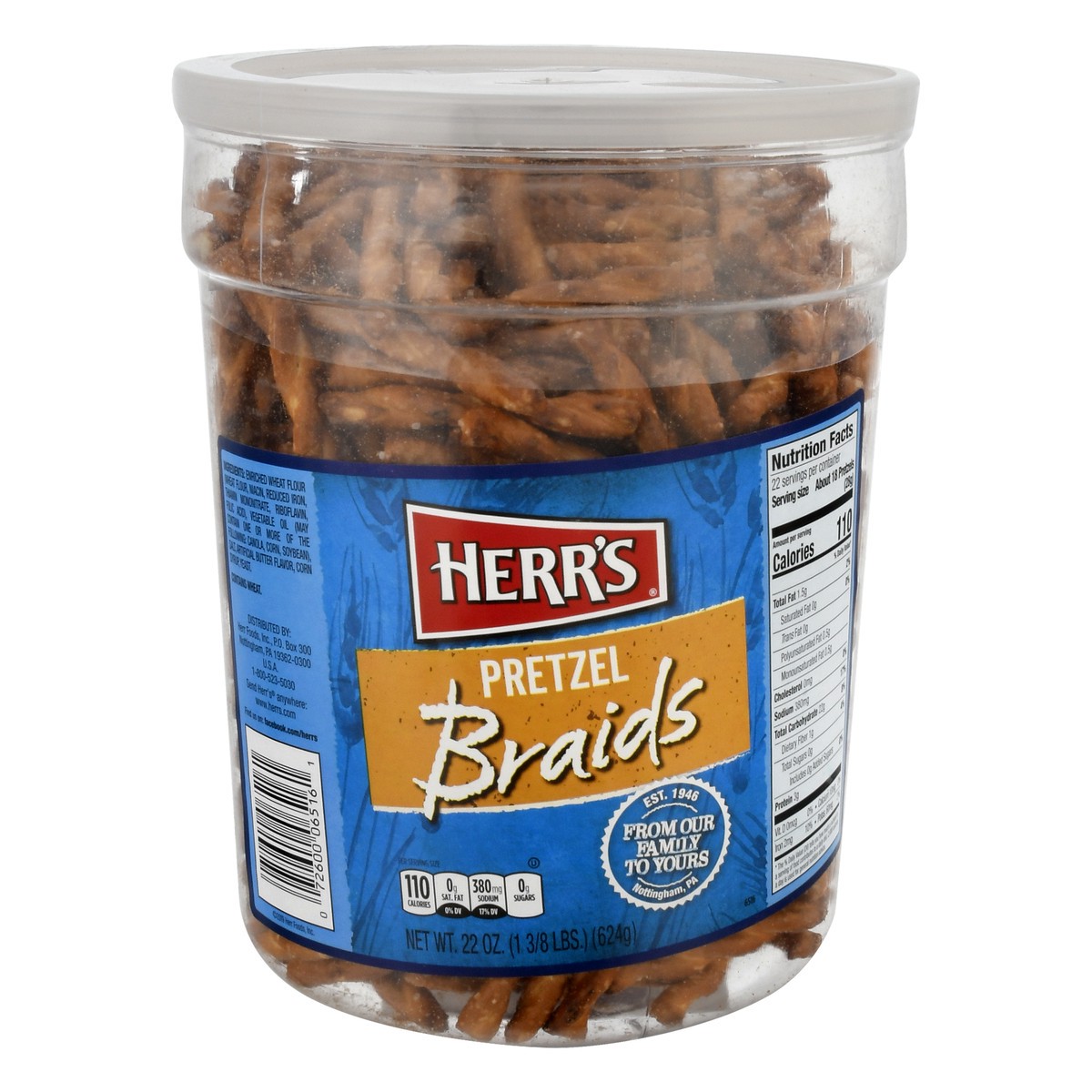 slide 1 of 10, Herr's Braided Twist Pretzel Barrel, 22 oz