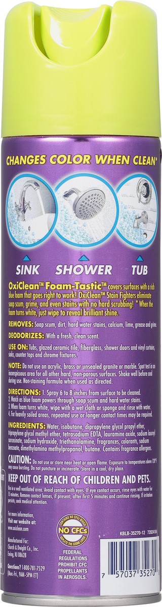 slide 9 of 9, Oxi-Clean Foam-Tastic™ Foaming Bathroom Cleaner, Fresh Scent, 19 oz Spray Can, Eliminates Soap Scum, Grime and Stains, 19 oz