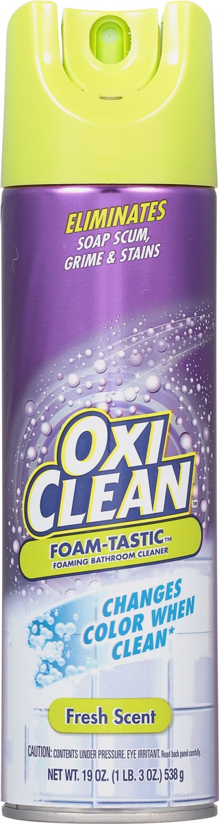 slide 3 of 9, Oxi-Clean Foam-Tastic™ Foaming Bathroom Cleaner, Fresh Scent, 19 oz Spray Can, Eliminates Soap Scum, Grime and Stains, 19 oz