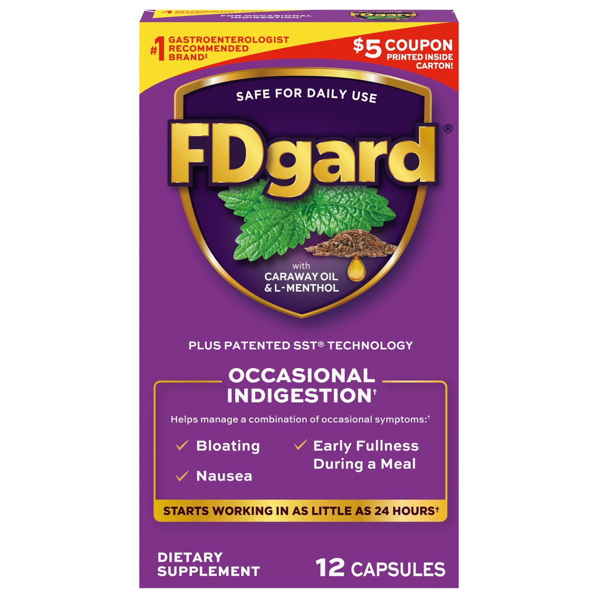 slide 1 of 9, FDgard Occasional Indigestion 12 Capsules, 12 ct