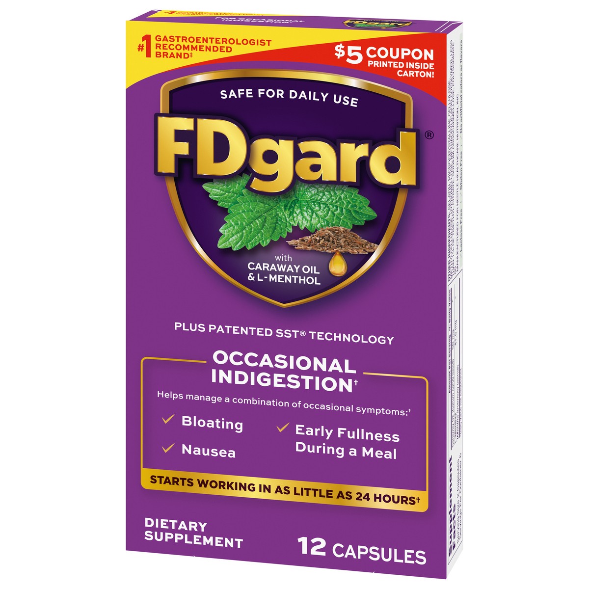 slide 7 of 9, FDgard Dietary Supplement to Help Manage Meal-Triggered Indigestion†, 12 Capsules, 0.18 oz