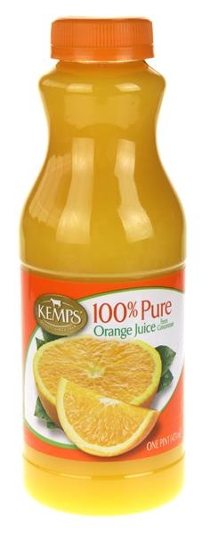 slide 1 of 1, Kemps 100% Pure Orange Juice Single, 16 fl oz
