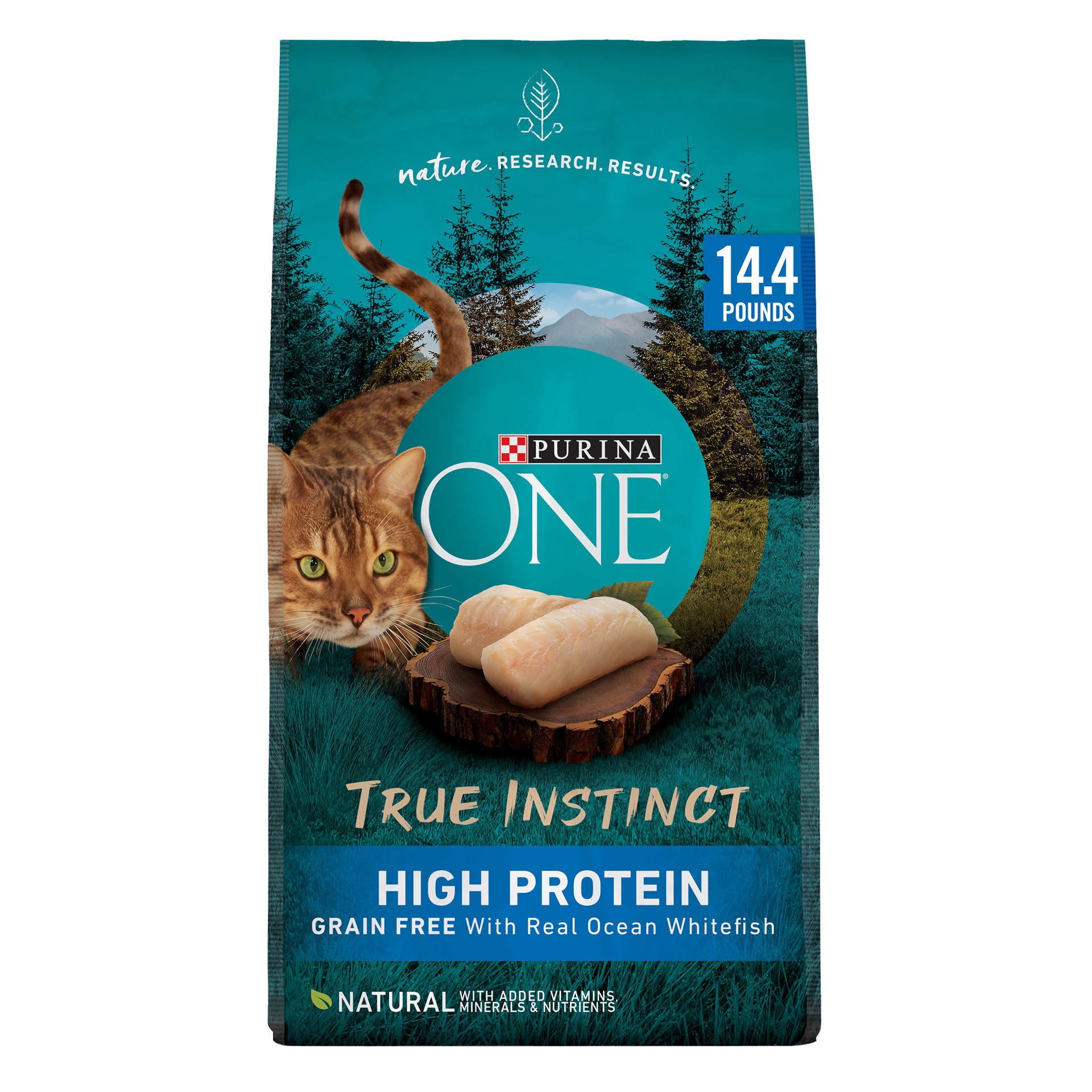 slide 1 of 9, ONE Purina ONE Natural, High Protein, Grain Free Dry Cat Food, True Instinct With Real Ocean Whitefish, 14.40 lb