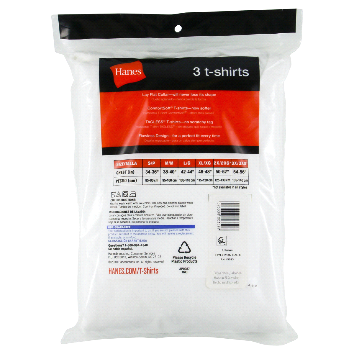 slide 2 of 2, Hanes Tagless T-Shirts Small (34-36) 3 ea, 3 ct