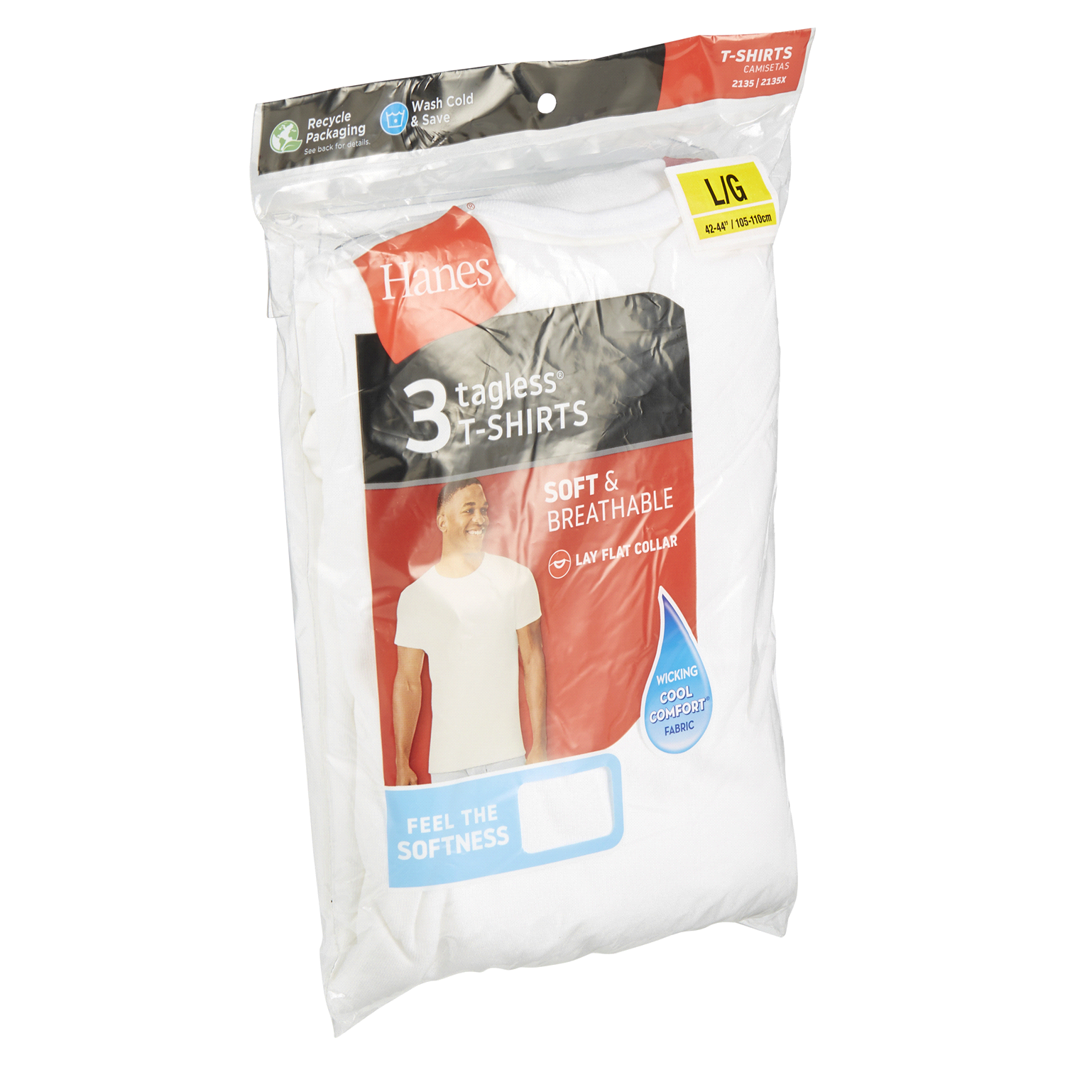 slide 4 of 5, Hanes Tagless T-Shirts Large (42-44) 3 ea, 3 ct