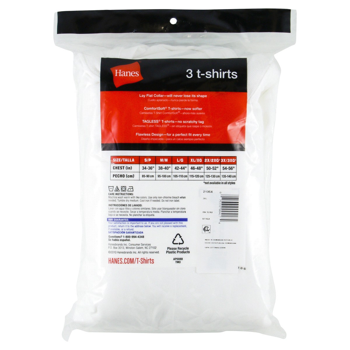 slide 2 of 2, Hanes Men's Crew Neck T-Shirts, White, 2X-Large, 3 ct