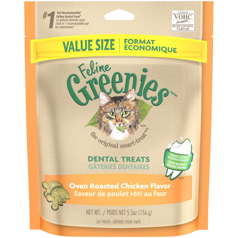 slide 1 of 1, Greenies Oven Roasted Chicken Flavor Dental Cat Treats, 5.5 oz