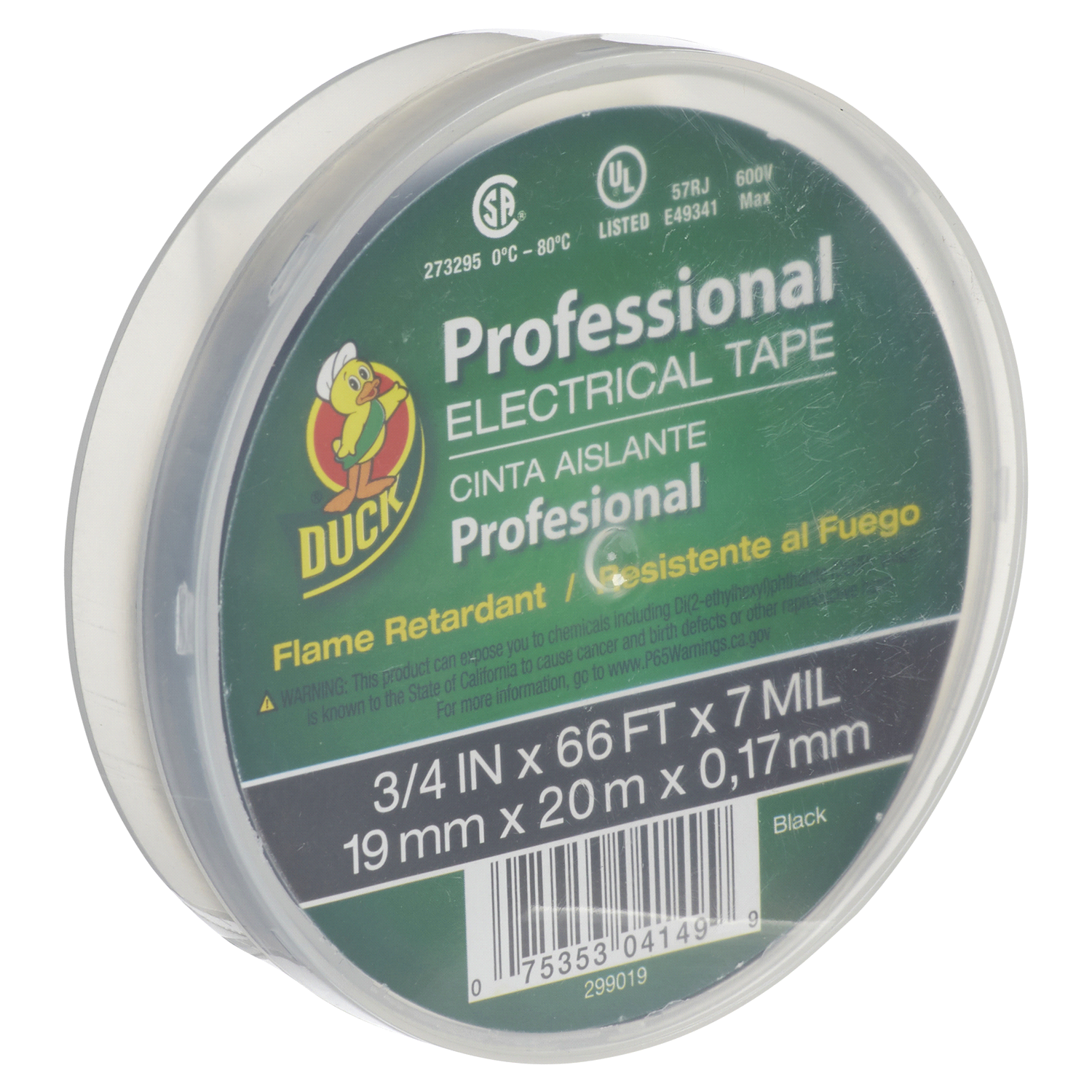 slide 4 of 5, Duck Professional Electrical Tape 3/4" x 66', Black, 0.75 in x 66 ft
