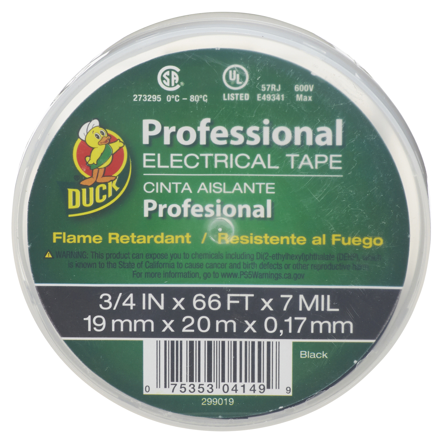 slide 1 of 5, Duck Professional Electrical Tape 3/4" x 66', Black, 0.75 in x 66 ft