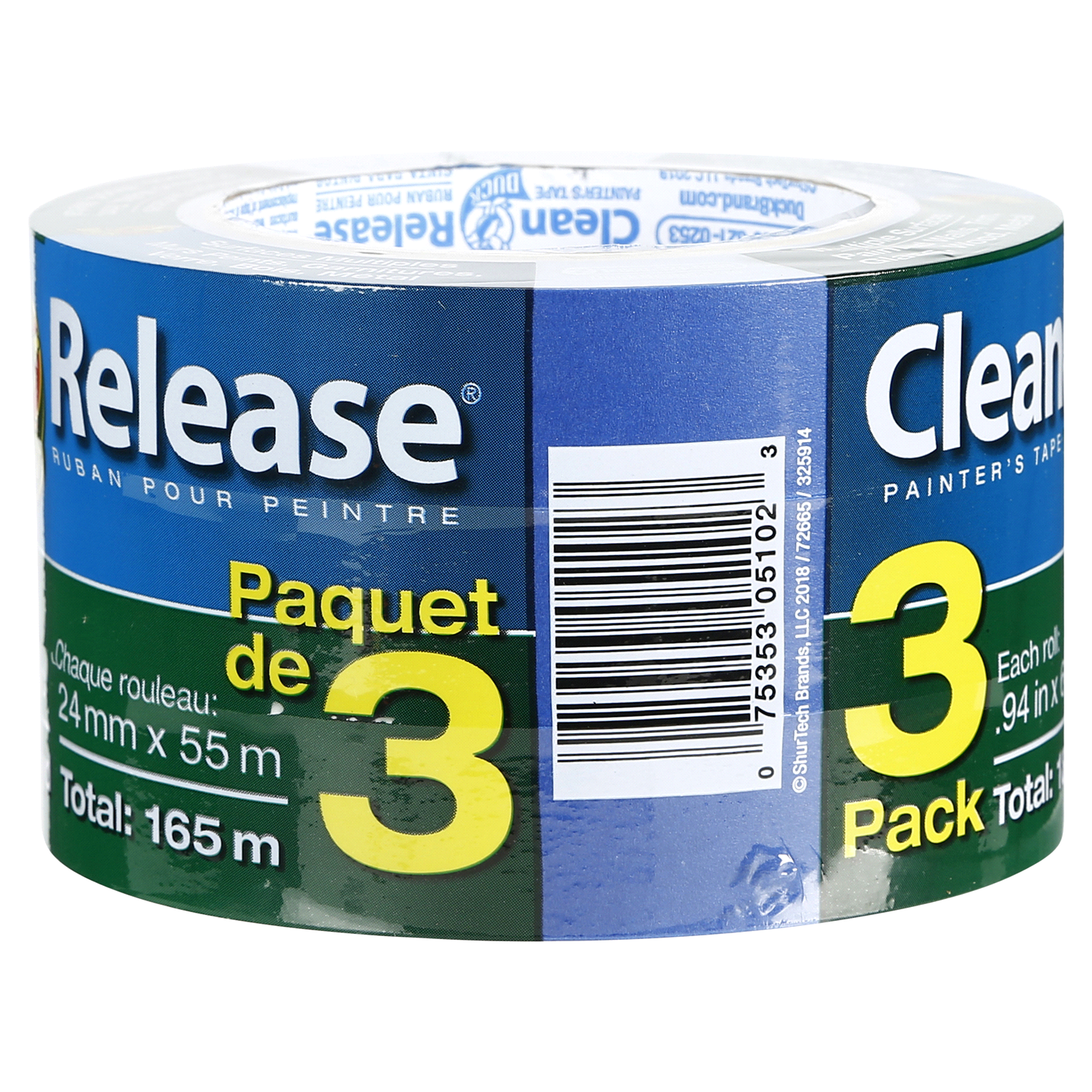 slide 2 of 5, DUCK BLUE PAINTER TAPE 3PK .94" X 60yd, 3 ct