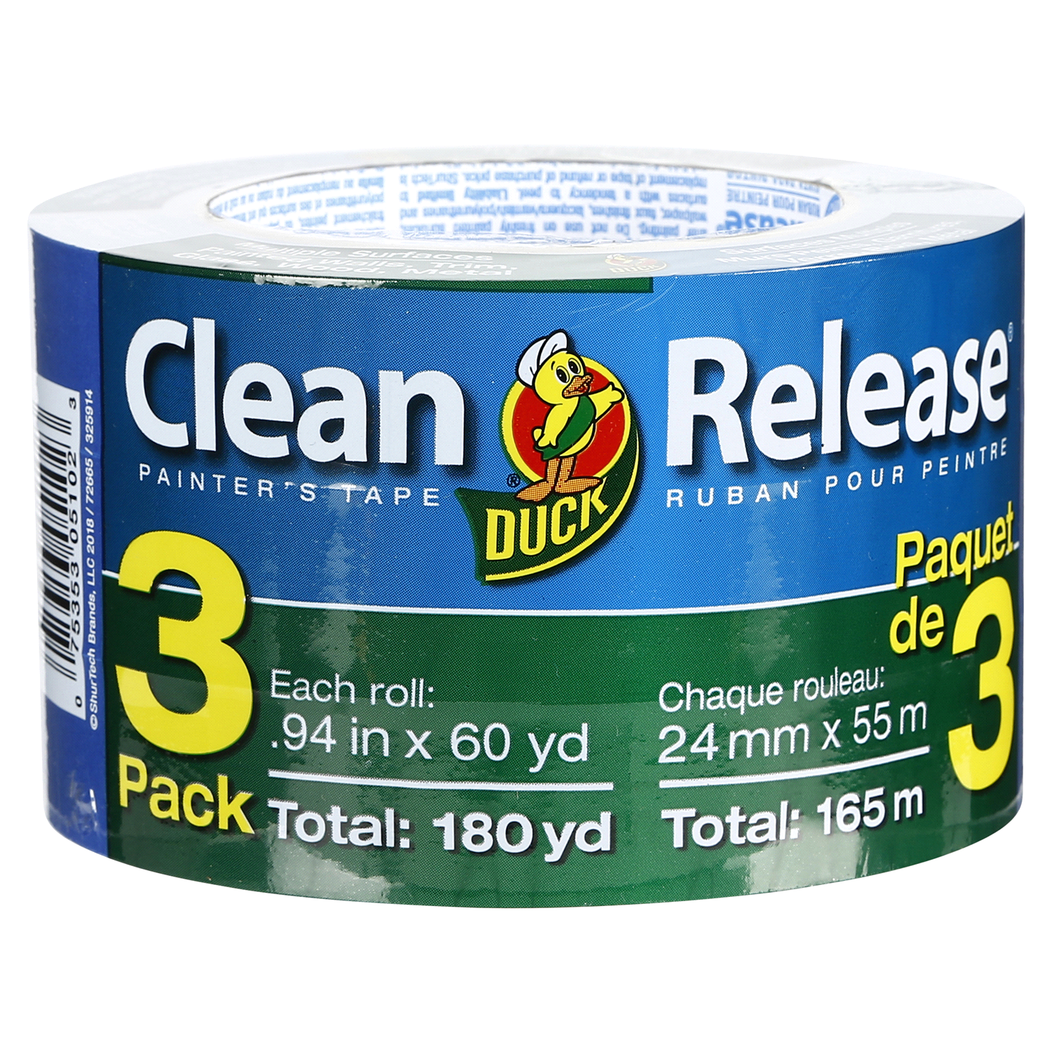 slide 1 of 5, DUCK BLUE PAINTER TAPE 3PK .94" X 60yd, 3 ct