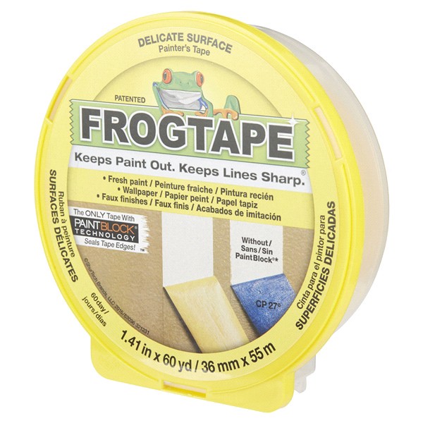 slide 12 of 29, DUCK FrogTape Delicate Surface Painting Tape, Yellow, 1.41 in. x 60 yd., 60 yd x 1.31 in