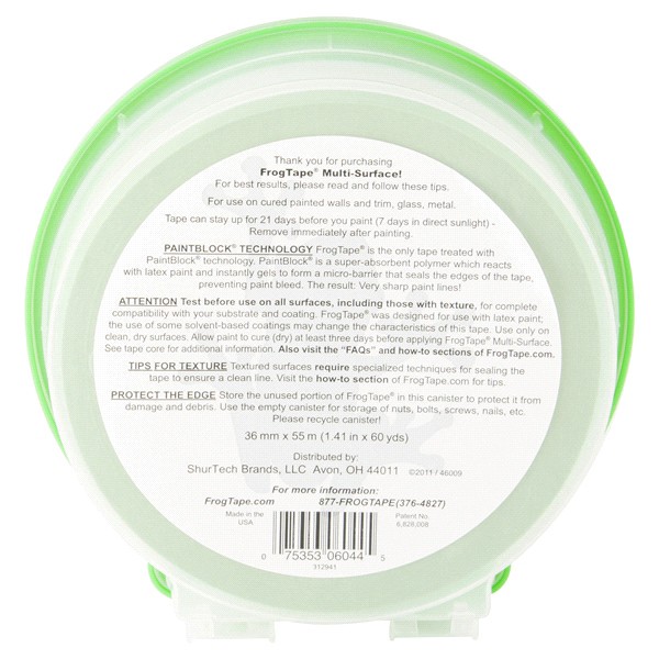 slide 2 of 5, Duck FrogTape Multi-Surface Painting Tape, Green, 1.41 in. x 60 yd., 1 ct