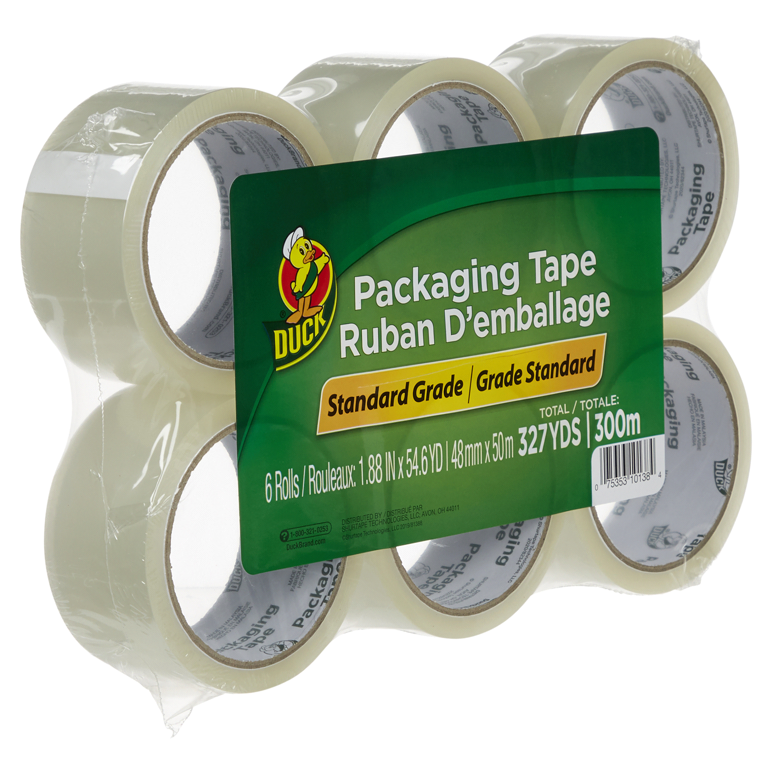 slide 4 of 5, Duck Brand Packaging Tape, 1.88-Inch x 54.6 Yards, 6 Rolls Clear, 6 ct; 1.88 in x 54.6 in