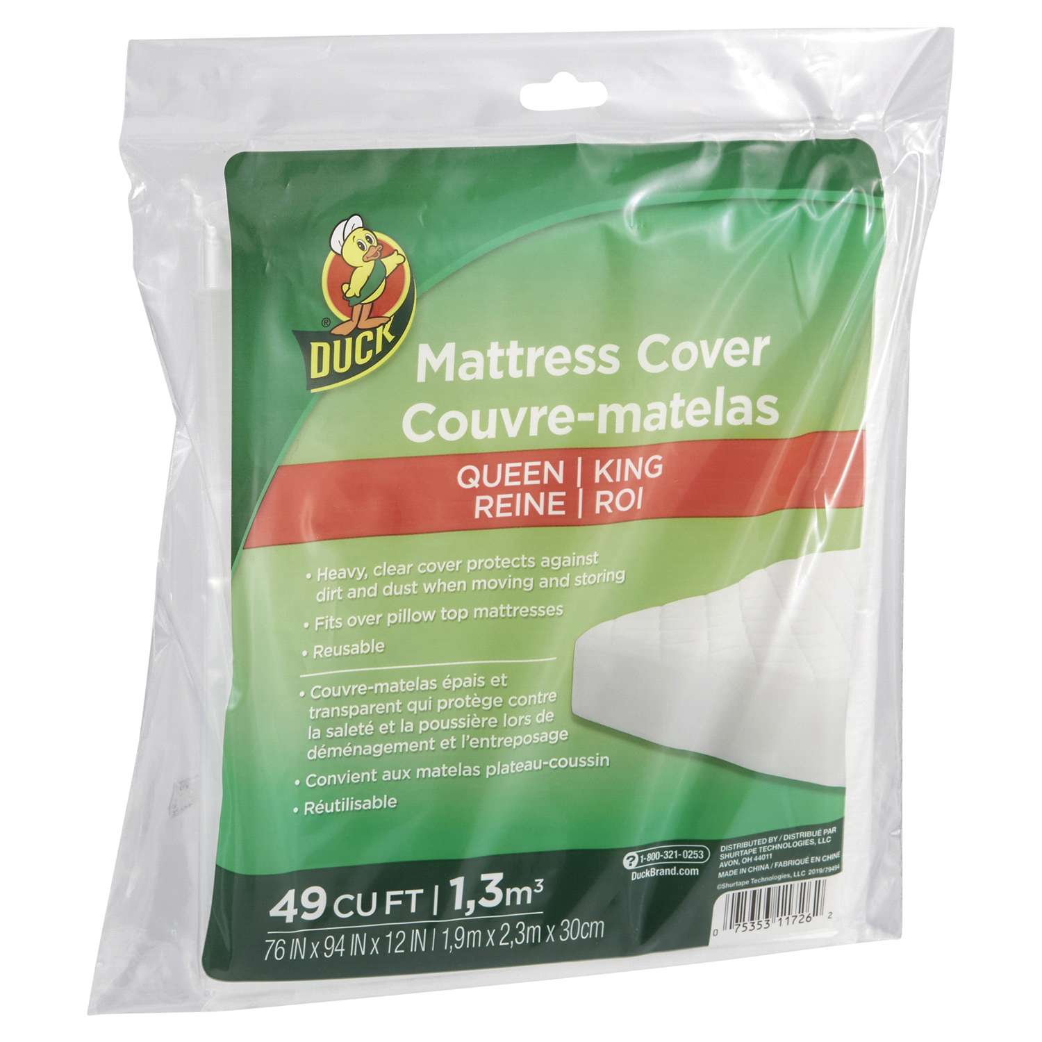 slide 4 of 5, Duck Plastic Storing And Moving Mattress Cover - Clear - Queen/King, 1 ct