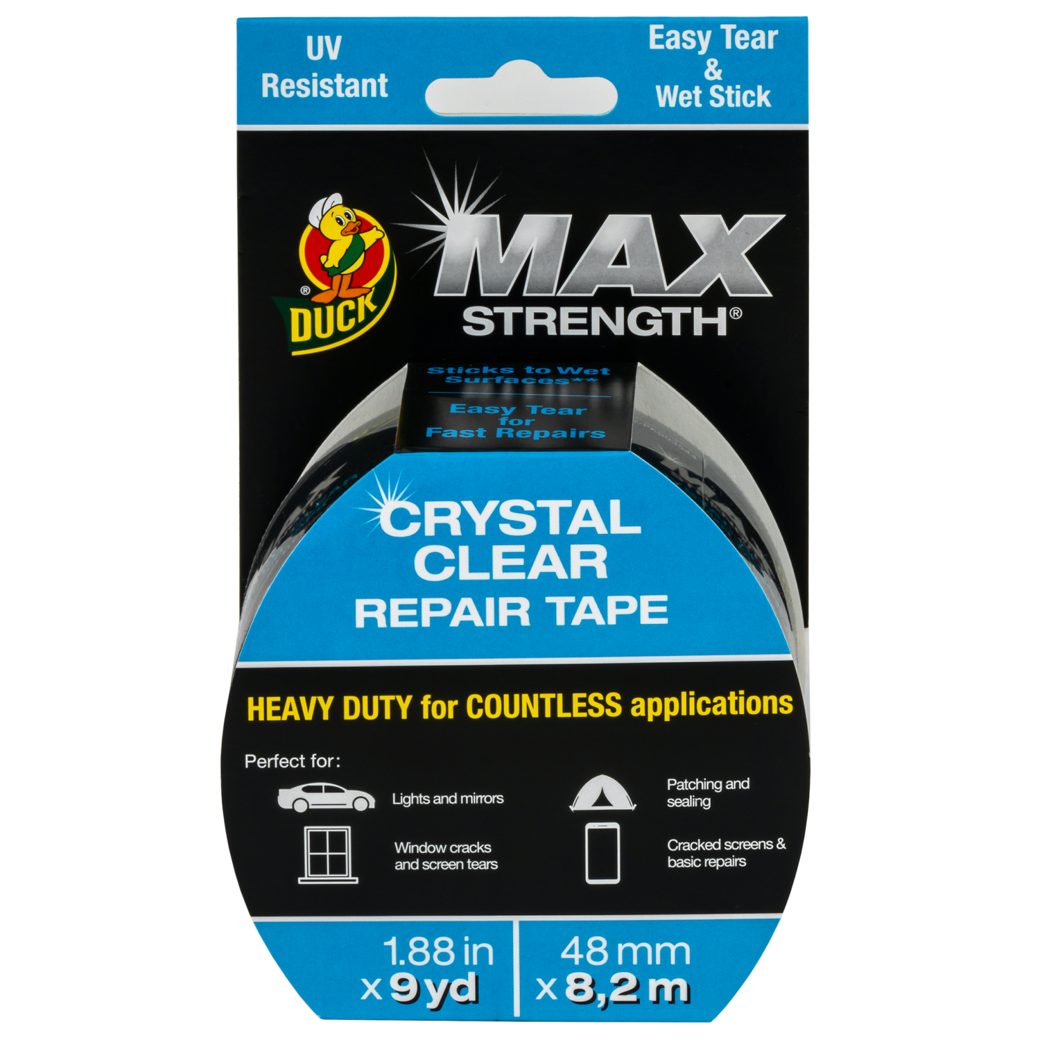 slide 1 of 1, Duck Max Clear Repair Tape 9Yd, 1 ct