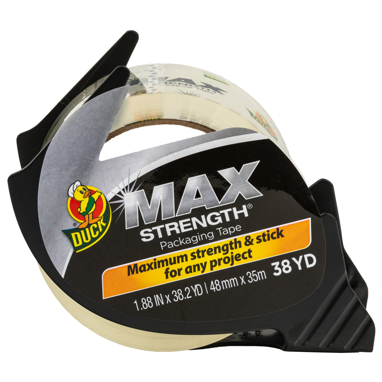 slide 2 of 4, Duck MAX Strength Packing Tape With Dispenser - Clear, 1.88 in. x 38.2 yd., 1 ct