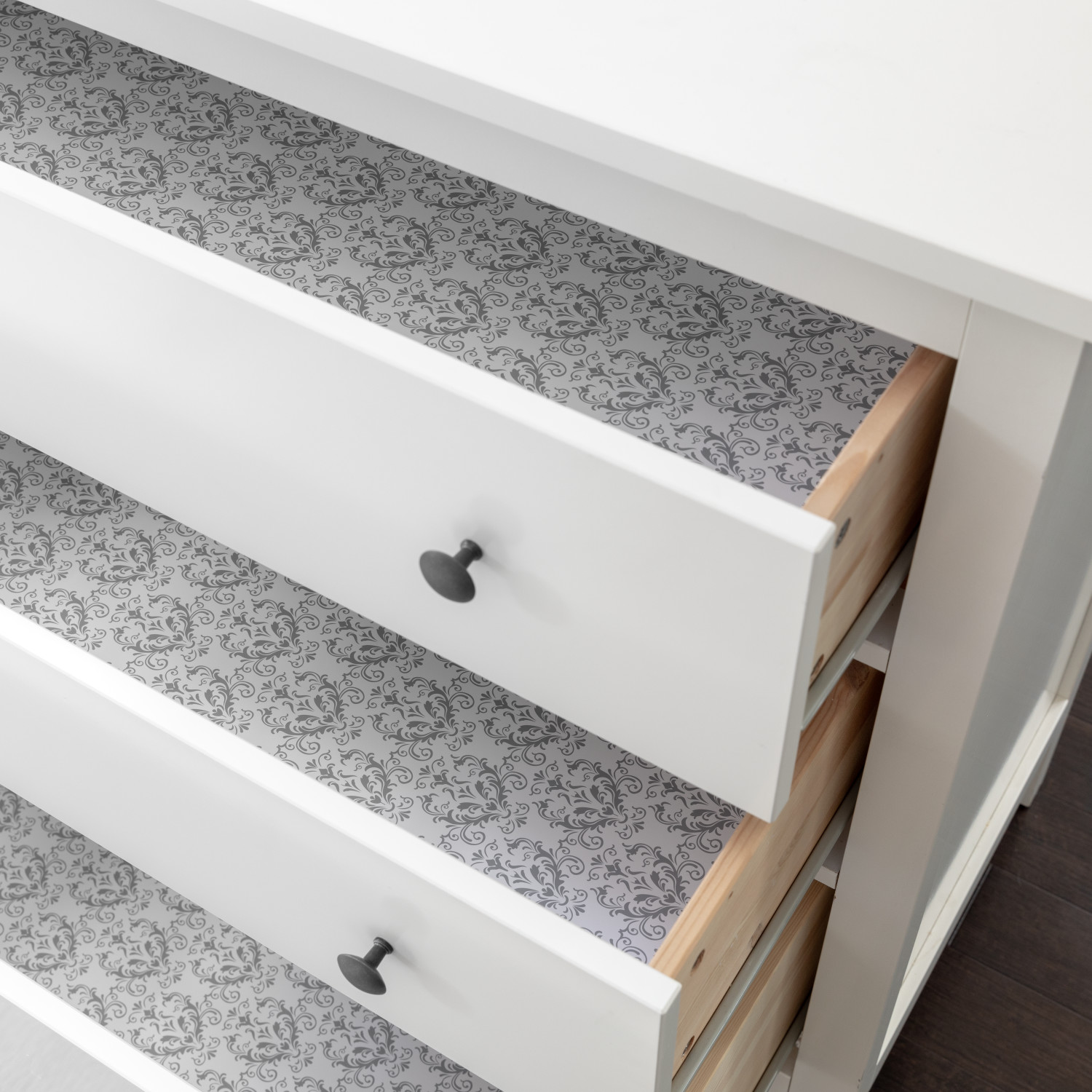 slide 3 of 4, EasyLiner Adhesive Prints Shelf Liner - Gray Damask, 20 in. x, 15 ft