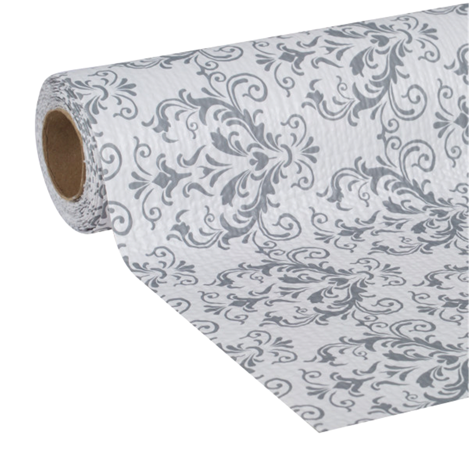slide 2 of 2, Duck Smooth Top Easy Liner Brand Shelf Liner, Grey Damask, 20" x 6', 6 ft