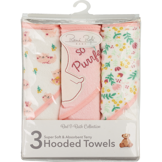 slide 1 of 1, RENE ROFE Rr 3Pk Hooded Towel Pink, 1 ct
