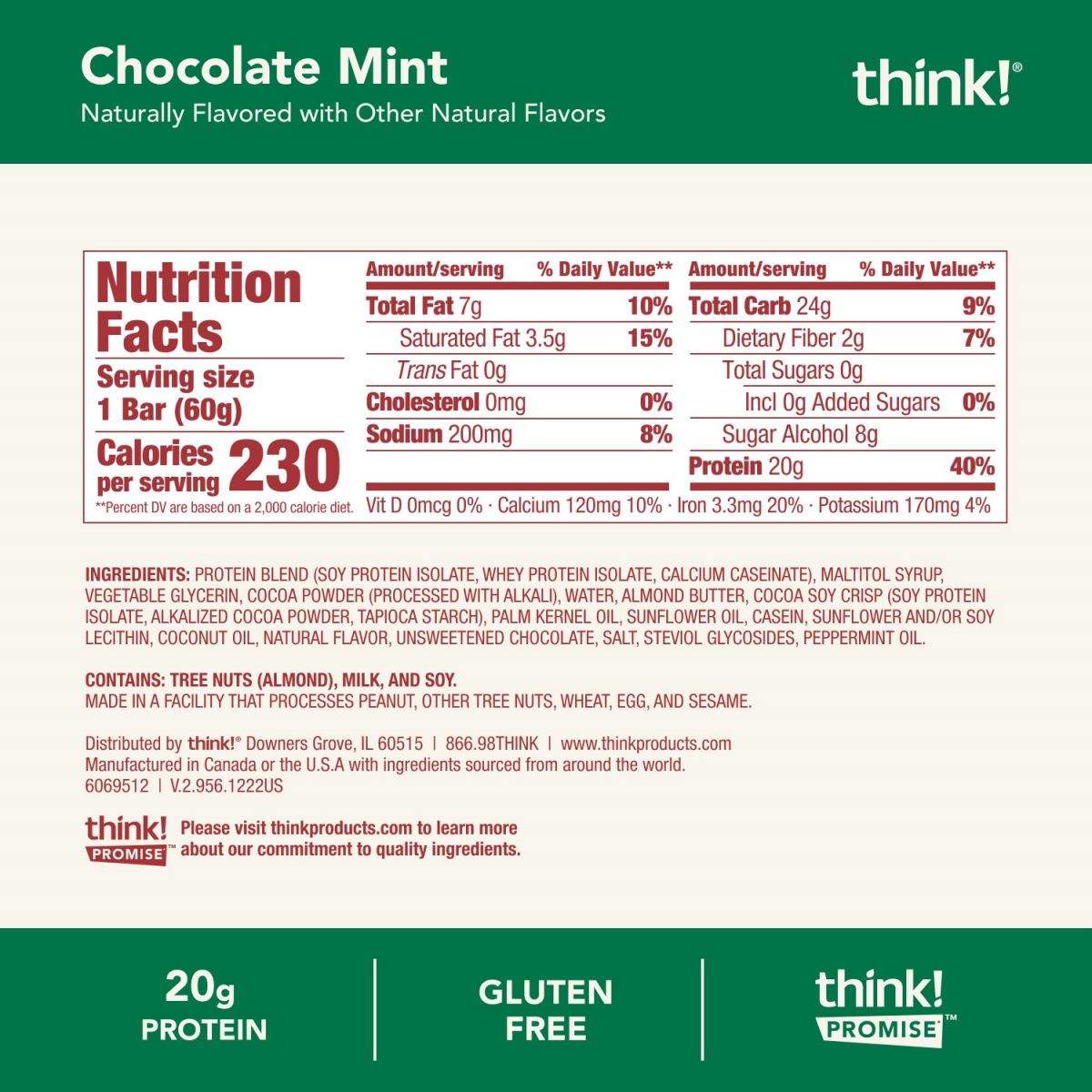 slide 2 of 2, think! High Protein Thin Mints Protein Bar 5 - 2.1 oz Bars, 5 ct