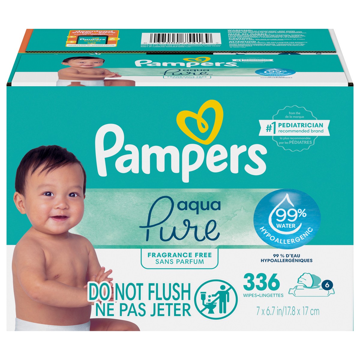 slide 1 of 2, Pampers Aqua Pure Sensitive Baby Wipes, 99% Water, Hypoallergenic, Unscented Baby Wipes, 336 Baby Wipes Total (6X Flip-Top Packs), 336 ct