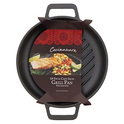 slide 1 of 1, Cocinaware Pre-Seasoned Double Handle Cast Iron Grill Pan, 10 in