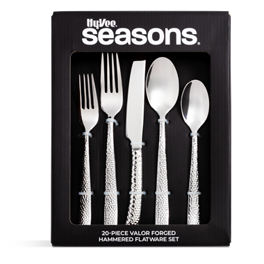 slide 1 of 1, Hy-Vee Seasons 20-Piece Valor Forged Hammered Flatware, Stainless Steel, 1 ct