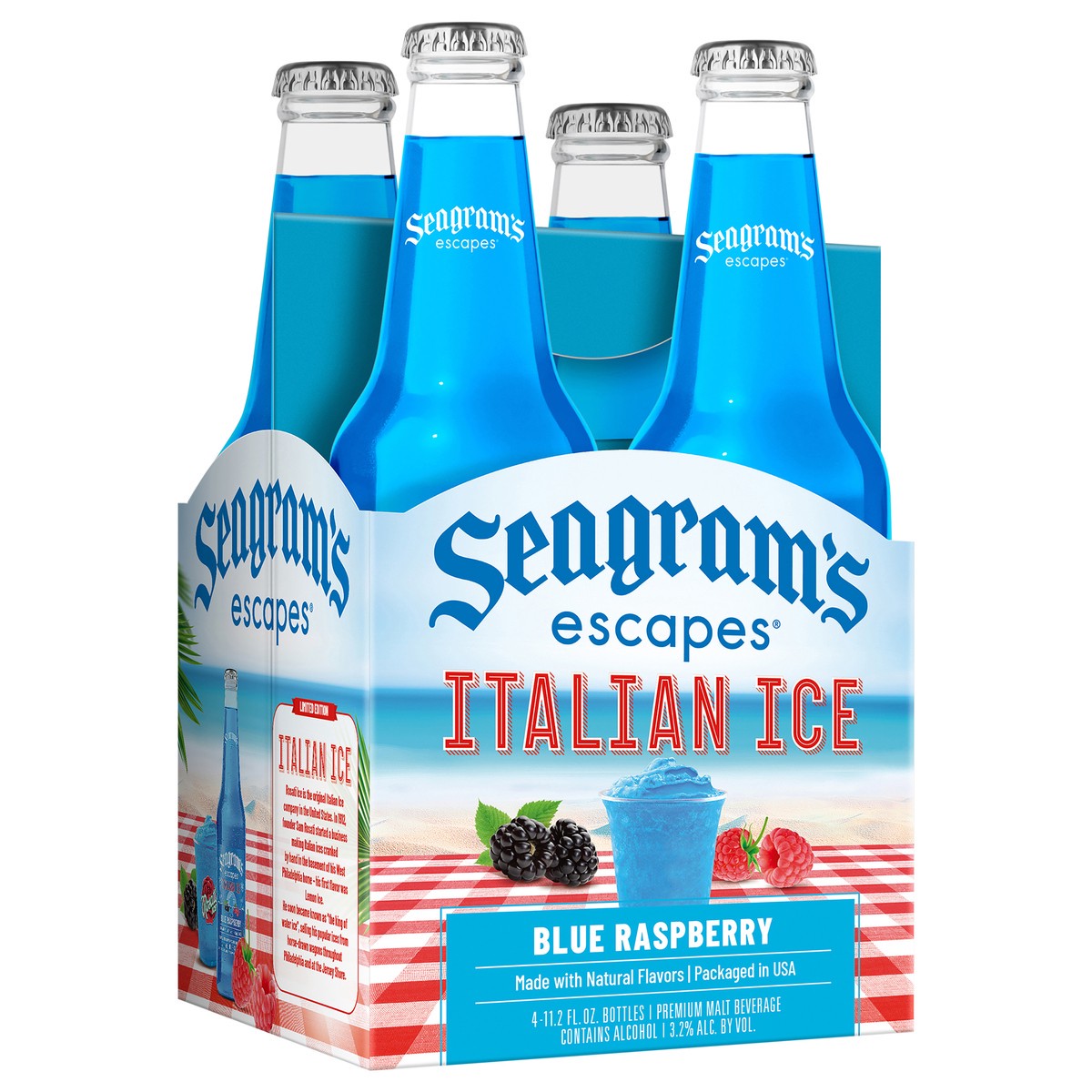 slide 2 of 8, Seagram's Blue Raspberry Italian Ice 4 Pack, 11.2 oz