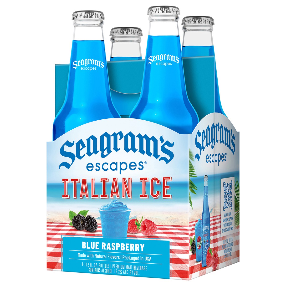 slide 3 of 8, Seagram's Blue Raspberry Italian Ice 4 Pack, 11.2 oz