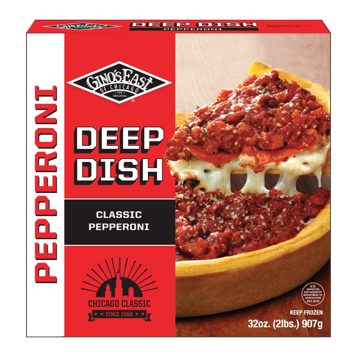 slide 1 of 9, Gino's East Deep Dish Uncured Pepperoni Pizza 32 oz, 32 oz