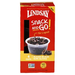 Lindsay Snack and Go! Sliced Black Ripe Olives 4 - 1.3 oz Cups