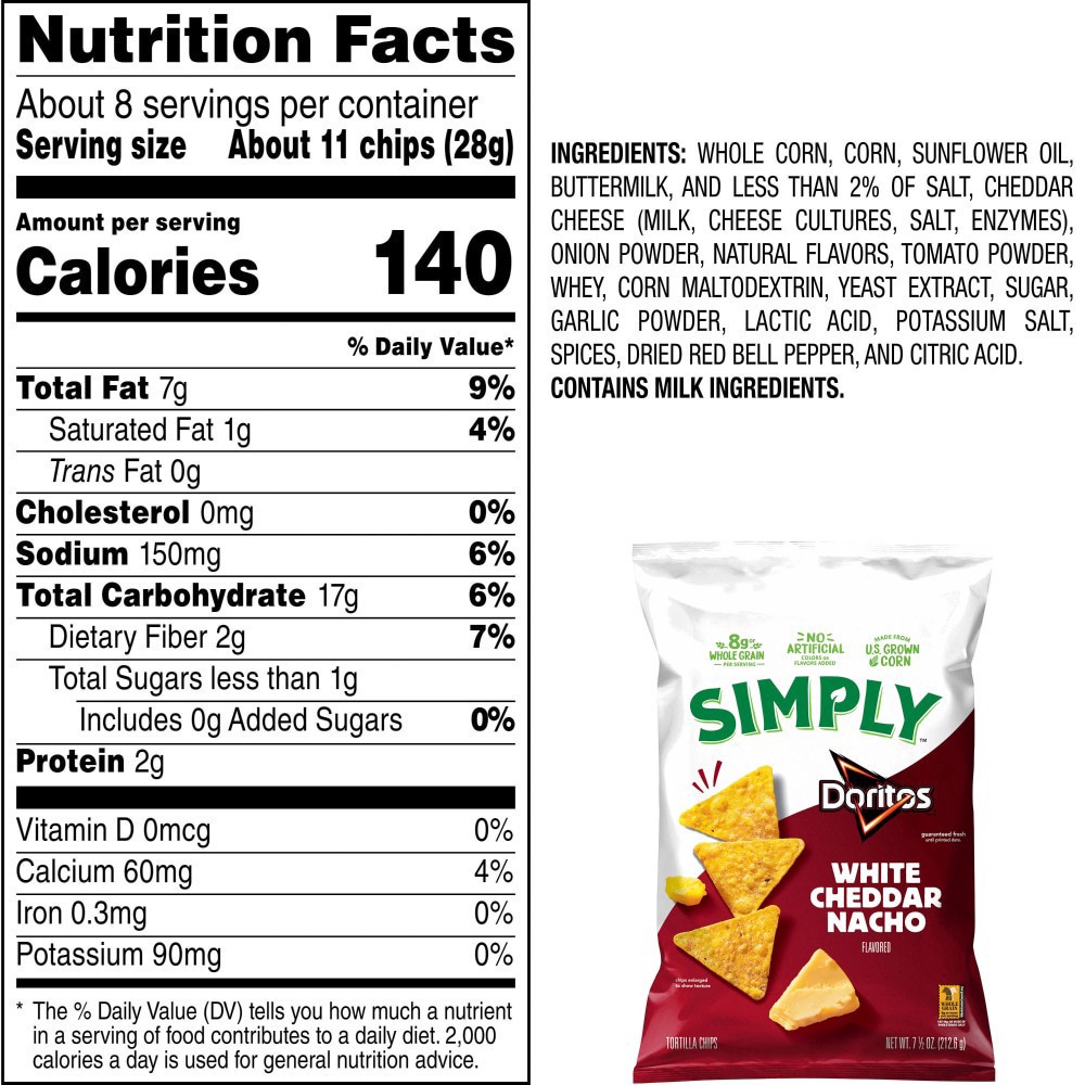 slide 2 of 6, Simply Doritos White Ched Nacho, 7 oz