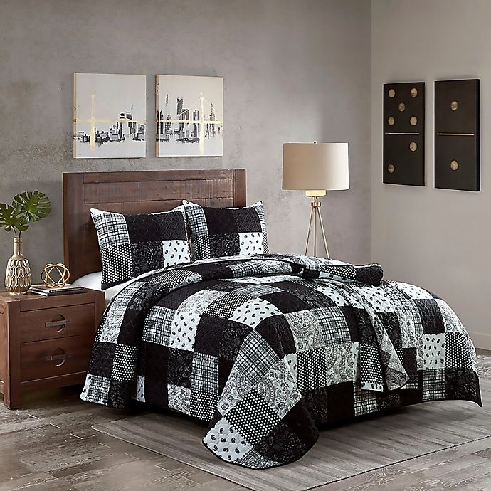 slide 2 of 9, Donna Sharp London Reversible Queen Quilt Set - Black, 3 ct