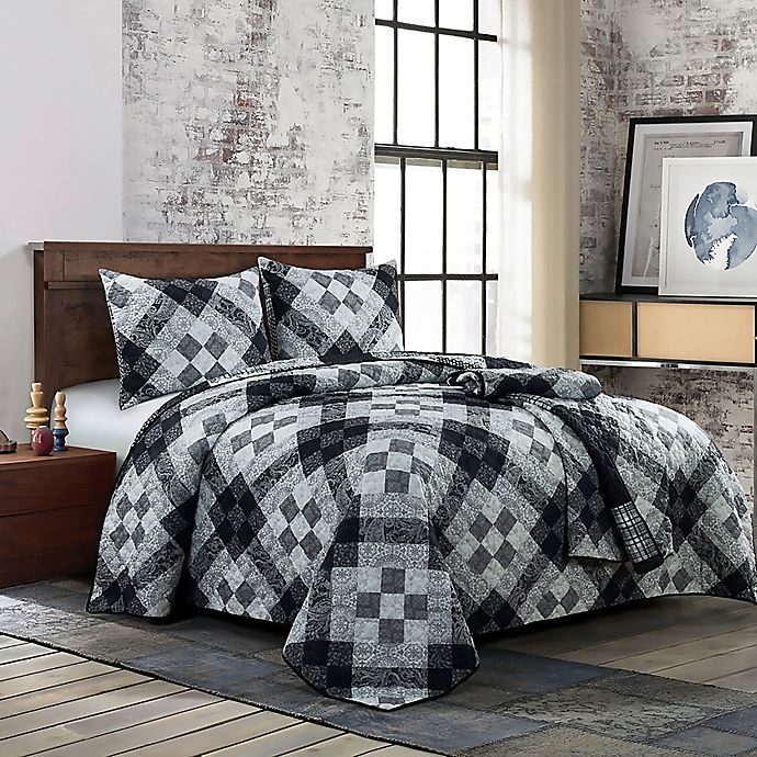 slide 3 of 9, Donna Sharp London Reversible Queen Quilt Set - Black, 3 ct