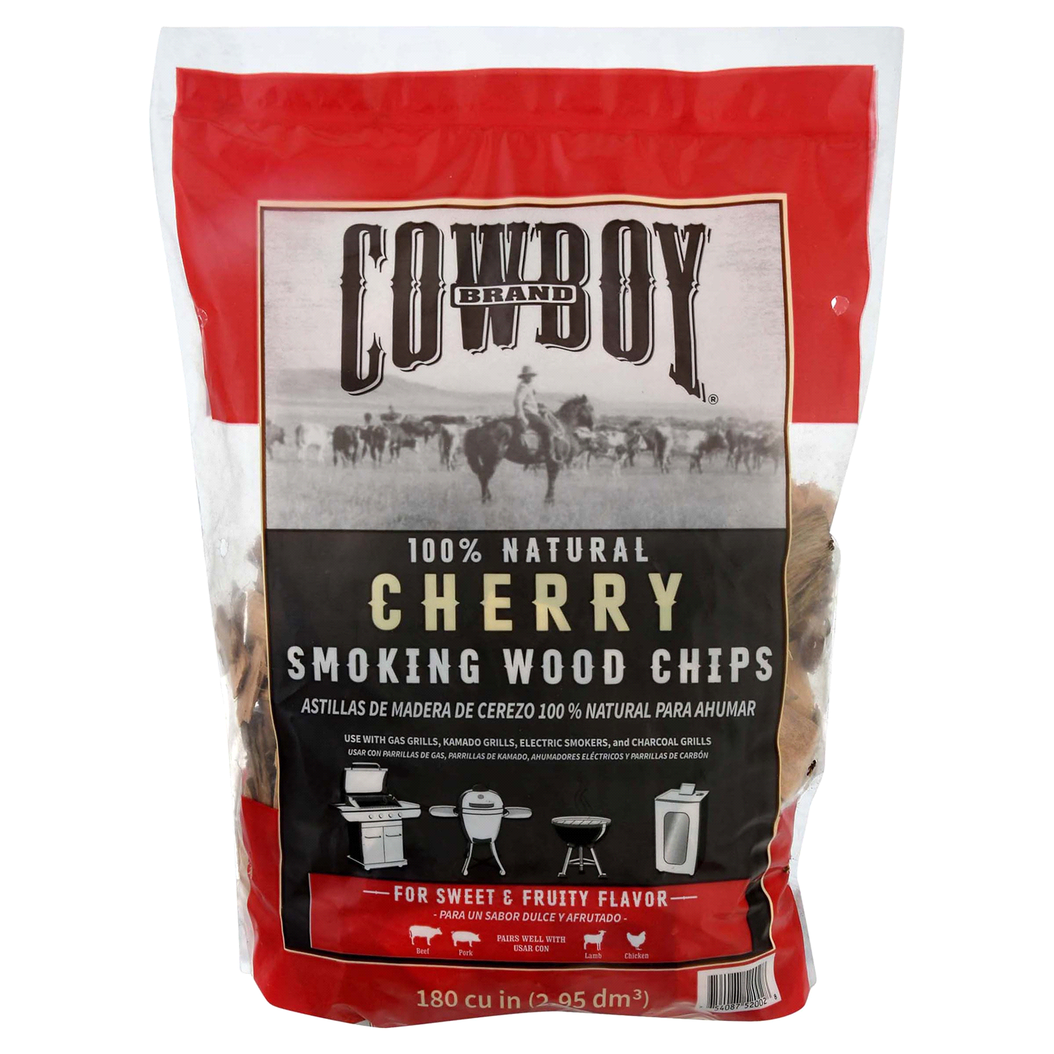 slide 1 of 1, Cowboy Charcoal Cherry Smoking Wood Chips 1 ea, 2 lb